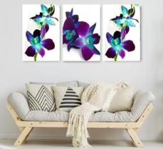 conjunto de quadros decorativos 3 peças Flor Orquidea Roxa Violeta "