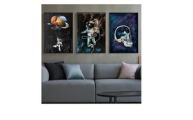 conjunto de quadros decorativos 3 peças Fogueira" "foguete lunatico"