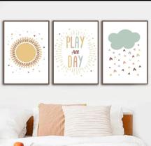 conjunto de quadros decorativos 3 peças paly all day"