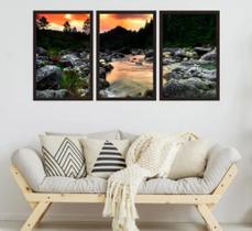 conjunto de quadros decorativos 3 peças Rio De Montanhas Cachoeiras "