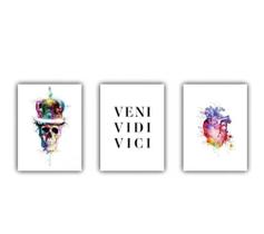 conjunto de quadros decorativos 3 peças veni, vidi,vici"