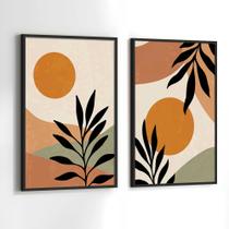 Conjunto de Quadros Decorativos com Moldura Folhas Formas Abstrato Sala Quarto Kit 2