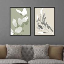 Conjunto de Quadros Decorativos com Moldura Folhas Tons Verde e Bege Sala Quarto Kit 2 Conjunto de Quadros Decorativos com Moldura Folhas Tons Verde e Bege Sala Quarto Kit 2