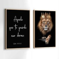 Conjunto de Quadros Decorativos com Moldura Leão de Judá Aquele que te Guarda Sala Quarto Kit 2 Conjunto de Quadros Decorativos com Moldura Leão de Judá Aquele que te Guarda Sala Quarto Kit 2