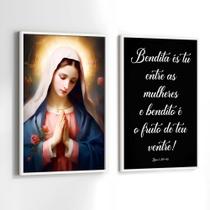 Conjunto de Quadros Decorativos com Moldura Maria Nossa Senhora Salmo Religioso Sala Quarto Kit 2