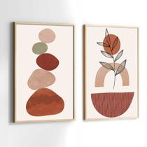 Conjunto de Quadros Decorativos com Moldura Pedras Terracota Marrom Sala Quarto Kit 2