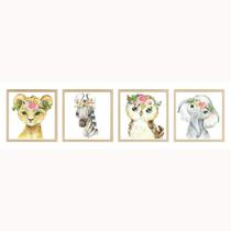 Conjunto de Quadros Safari Floral Infantil 4 Peças