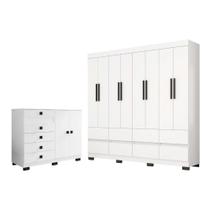 Conjunto de Quarto Araplac Esmeralda com Guarda-Roupa 8 Portas e Cômoda 5 Gavetas