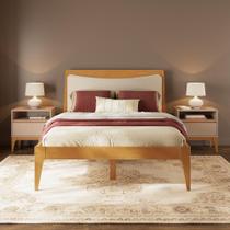 Conjunto de Quarto Casal com Cama Casal com Cabeceira Estofada e 2 Mesas de Cabeceira com Pés de Madeira Maciça Bento Yescasa Bege/Cappuccino/Amêndoa Conjunto de Quarto Casal com Cama Casal com Cabeceira Estofada e 2 Mesas de Cabeceira com Pés de Madeira Maciça Bento Yescasa Bege/Cappuccino/Amêndoa