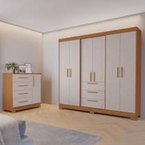 Conjunto de Quarto com 1 Guarda-Roupa e 1 Cômoda Marrom/Freijo/Off White