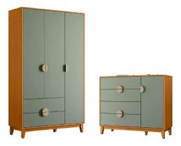 Conjunto de Quarto com Guarda-roupa e Cômoda Ipê Cinamomo/sálvia