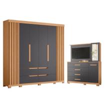 Conjunto de Quarto Doble Ilhabela 8 Portas 4 Gavetas MDP 12 e 15mm Titânio Albatroz Móveis