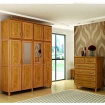 Conjunto de Quarto Grécia: Guarda-Roupa 8 Portas c/ Maleiro Cômoda 6 Gavetas Madeira Pinus Mel - Cavazotto