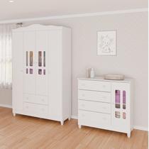 Conjunto de Quarto Infantil 1 Cômoda 4 Gavetas 1 Guarda-Roupa de Bebê 4 Portas e 2 Gavetas Ariel Branco Conjunto de Quarto Infantil 1 Cômoda 4 Gavetas 1 Guarda-Roupa de Bebê 4 Portas e 2 Gavetas Ariel Branco