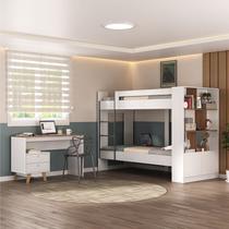 Conjunto de Quarto Juvenil com Beliche e Escrivaninha 2 Gavetas Zest Yescasa Branco/Nogal Conjunto de Quarto Juvenil com Beliche e Escrivaninha 2 Gavetas Zest Yescasa Branco/Nogal