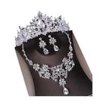 Conjunto De Quatro Peças De Acessórios Para Casamento E Aniversário Feminino: Coroa, Colar E Brincos