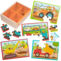 Conjunto de quebra-cabeças B. toys Pack o' Puzzles Trucks Wooden 12 peças 3+ Conjunto de quebra-cabeças B. toys Pack o' Puzzles Trucks Wooden 12 peças 3+