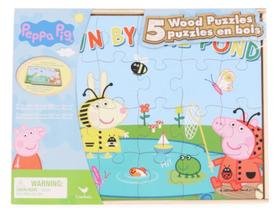 Conjunto de quebra-cabeças Spin Master 5 Pig Puzzles com caixa de armazenamento de madeira