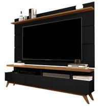 CONJUNTO DE RACK + PAINEL VIV. COR BLACK / FREIJÓ 1.80m PARA TV ATÉ 72'' POLEGADAS COM 3 GAVETAS PÉS RETRÔ EM MADEIRA