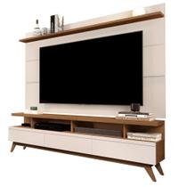 CONJUNTO DE RACK + PAINEL VIV. COR FREIJÓ / OFF WHITE 1.80m PARA TV ATÉ 72'' POLEGADAS COM 3 GAVETAS PÉS RETRÔ EM MADEIRA