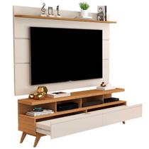 CONJUNTO DE RACK + PAINEL VIV. COR NATURE / OFF WHITE 1.60m PARA TV ATÉ 60'' POLEGADAS COM 2 GAVETAS PÉS RETRÔ EM MADEIRA CONJUNTO DE RACK + PAINEL VIV. COR NATURE / OFF WHITE 1.60m PARA TV ATÉ 60'' POLEGADAS COM 2 GAVETAS PÉS RETRÔ EM MADEIRA
