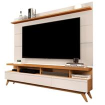 CONJUNTO DE RACK + PAINEL VIV. COR NATURE / OFF WHITE 1.80m PARA TV ATÉ 72'' POLEGADAS COM 3 GAVETAS PÉS RETRÔ EM MADEIRA