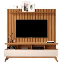 CONJUNTO DE RACK + PAINEL VIVA 100% RIPADO COR NATURE / OFF WHITE 160cm PARA TV ATÉ 58'' POLEGADAS COM 3 GAVETAS PÉS RETRÔ