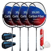 Conjunto de raquetes de badminton TENGAOSI Carbon Fiber, pacote com 4 petecas Conjunto de raquetes de badminton TENGAOSI Carbon Fiber, pacote com 4 petecas