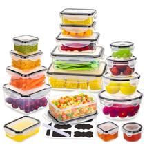 Conjunto de recipientes de armazenamento de alimentos JSCARES 34 unidades de plástico sem BPA Conjunto de recipientes de armazenamento de alimentos JSCARES 34 unidades de plástico sem BPA