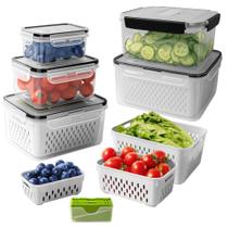 Conjunto de recipientes de armazenamento de frutas Freshmage, 5 unidades com escorredor Conjunto de recipientes de armazenamento de frutas Freshmage, 5 unidades com escorredor