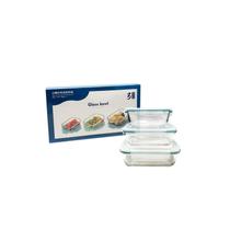 Conjunto de recipientes de vidro 3 com tampa de 410 mL, 700 mL, 1040 mL Square Sh