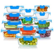 Conjunto de recipientes de vidro para armazenamento de alimentos KOMUEE 24 peças azul