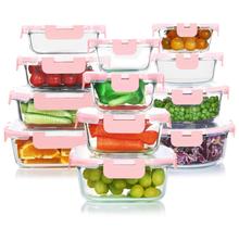 Conjunto de recipientes de vidro para armazenamento de alimentos KOMUEE 24 peças rosa