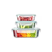 Conjunto de recipientes de vidro, retangulares herméticos, 3 unidades Conjunto de recipientes de vidro, retangulares herméticos, 3 unidades