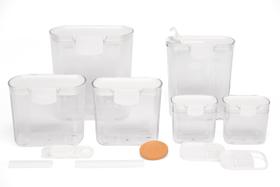 Conjunto de recipientes herméticos de armazenamento de cozinha ProKeeper Baker da Progressive ProKeeper Baker para farinha, açúcar e muito mais, mantém os ingredientes frescos, com acessórios (branco)