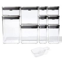 Conjunto de recipientes OXO Steel POP de 12 peças com colher e etiquetas