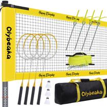 Conjunto de rede de badminton ao ar livre Olybeaka com 4 raquetes de alumínio e carbono Conjunto de rede de badminton ao ar livre Olybeaka com 4 raquetes de alumínio e carbono