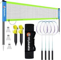Conjunto de rede de badminton ao ar livre Olybeaka de 6 m com 4 raquetes de alumínio Conjunto de rede de badminton ao ar livre Olybeaka de 6 m com 4 raquetes de alumínio