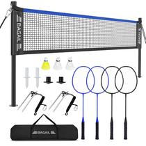 Conjunto de rede de badminton BAGAIL oficial de 6,1 x 1,5 m, 4 raquetes e 3 ônibus Conjunto de rede de badminton BAGAIL oficial de 6,1 x 1,5 m, 4 raquetes e 3 ônibus