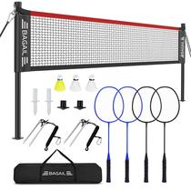Conjunto de rede de badminton BAGAIL oficial de 6,1x1,55m com 4 raquetes
