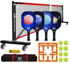 Conjunto de rede Pickleball Hoverphenix com 4 pás de fibra de vidro e 8 bolas Conjunto de rede Pickleball Hoverphenix com 4 pás de fibra de vidro e 8 bolas