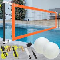 Conjunto de redes de voleibol de piscina Olybeaka Easy Set Up 15 pés a 25 pés com 2 bolas