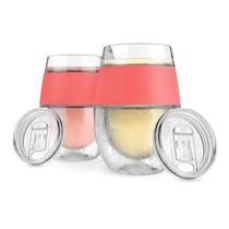 Conjunto de refrigeração Wine Freeze Cup Host de 2 com tampa de 350 ml de coral Conjunto de refrigeração Wine Freeze Cup Host de 2 com tampa de 350 ml de coral