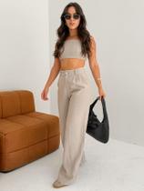 Conjunto de Regata Curta e Calça Perna Larga Cor:Marrom ClaroTamanho:G