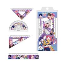 Conjunto De Régua Plástica De 10cm E 15cm Com Transferidor Triangular Kpop Demon Hunters Huntrix