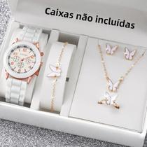 Conjunto De Relógio Casual Feminino De Quartzo 6PCS Com Pulseira De Silicone E Joias De Borboleta