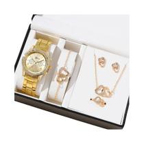 Conjunto de Relógio de Luxo Dourado Rosa para Mulheres - 6 Peças com Strass