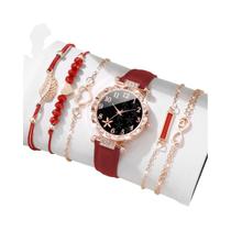 Conjunto De Relógio De Moda Feminino Com 6 Peças, Mostrador Em Forma De Coração, Pulseira De Couro E - NONE