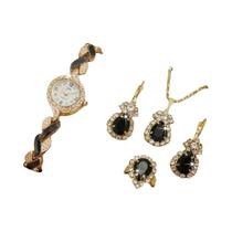 Conjunto De Relógio De Pulso Feminino Com Bracelete De Diamante 5 Peças Joias Em Forma De Gota De