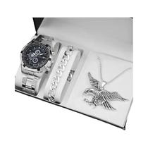 Conjunto de Relógio de Pulso Masculino - 3 Peças com Pulseira e Colar